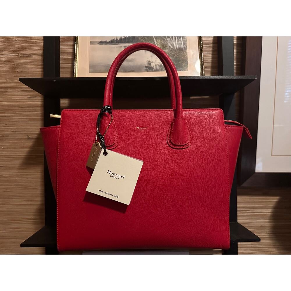 Moncrief London Brooke Cherry Red Italian Pebbled Handbag Tote w/Crossbody – NEW
